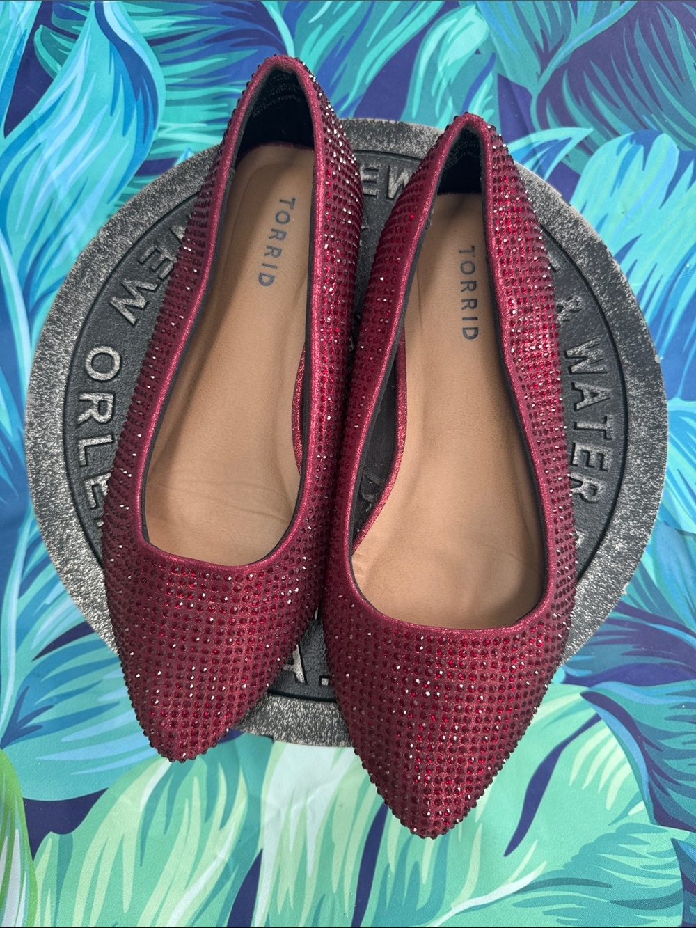 Torrid Red Crystal Pointed Toe Slip-On Flats